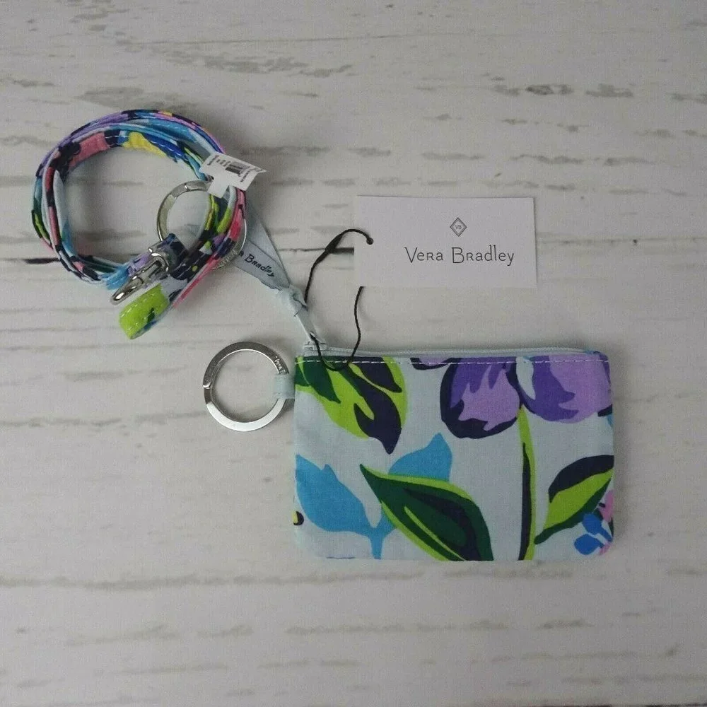 Vera Bradley Marian Floral Zip ID Card Case & Lanyard ID Holder 2-PC Boho NWT